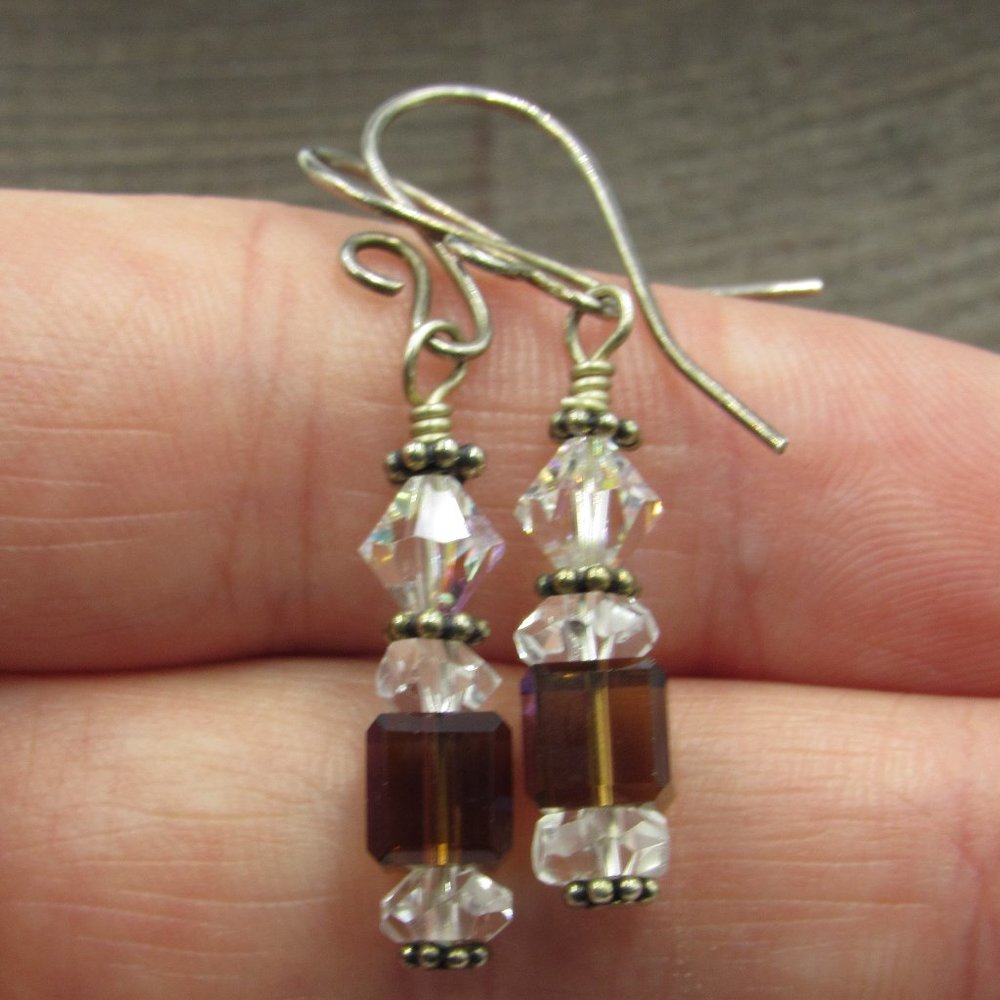 Sterling Silver Simple Crystal Dangle Earrings - image 1